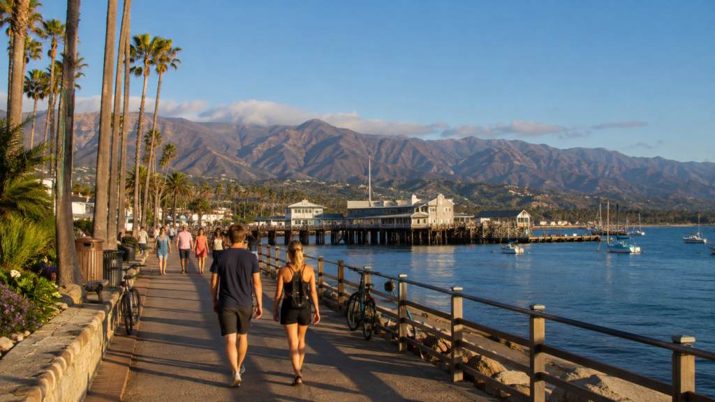Walking near Stearns Wharf in Santa Barbara
